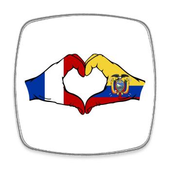 France, Équateur, drapeau Mains, Forme de cœur - Magnet carré - blanc - Devant