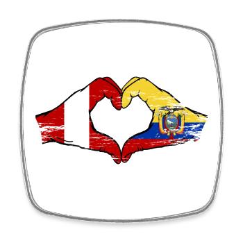 Drapeaux du Pérou et de l’Équateur Utilisation du cœur - Magnet carré - blanc - Devant