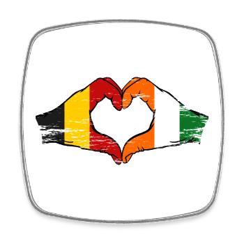 Belgien Elfenbeinküste Flagge Hände Herzform - Viereckiger Kühlschrankmagnet - Weiß - Vorne
