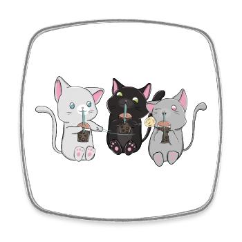 Kawaii Drei Katzen Bubble Tea Shirt - Viereckiger Kühlschrankmagnet - Weiß - Vorne