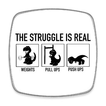 T-Rex Gym Struggle - Funny Dinosaur Weightlifting - Square fridge magnet - white - Front