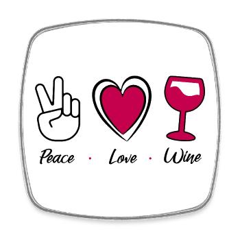 Paix amour vin - Peace love wine - humour vin - Magnet carré - blanc - Devant
