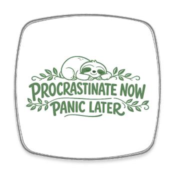 Faultier Spruch - Procrastinate Now Geschenk - Viereckiger Kühlschrankmagnet - Weiß - Vorne