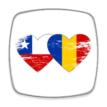 Chile Rumänien Flagge Herz used - Viereckiger Kühlschrankmagnet - Weiß - Vorne