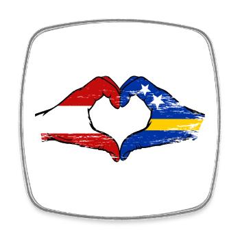 Oesterreich_Curacao_Flagge_Haende_Herzform_used - Square fridge magnet - white - Front
