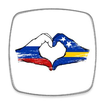Russia Curacao flag hands heart shape used - Square fridge magnet - white - Front