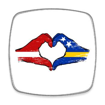 Latvia Curacao flag hands heart shape used - Square fridge magnet - white - Front