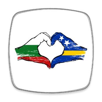 Bulgaria Curacao flag hands heart shape used - Square fridge magnet - white - Front