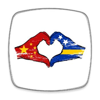 China Curacao flag hands heart shape used - Square fridge magnet - white - Front