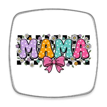 Vintage MAMA Polka Dot and Large Pink Bow Chic - Square fridge magnet - white - Front