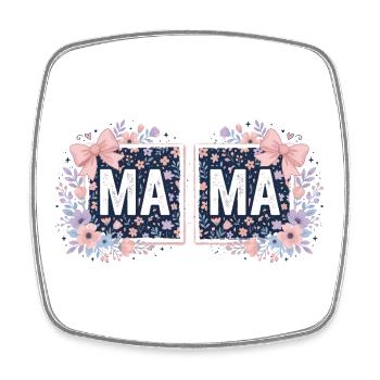 MAMA Floral Squares and Pink Bows | Coquettish Style - Square fridge magnet - white - Front