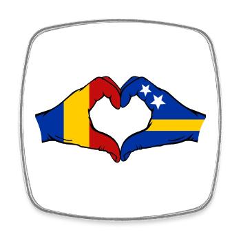 Roumanie Drapeau Curaçao Mains Forme de cœur - Magnet carré - blanc - Devant