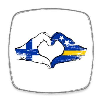 Drapeau de la Finlande de Curaçao Mains en forme de cœur utilisé - Magnet carré - blanc - Devant