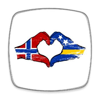 Norway Curacao flag hands heart shape used - Square fridge magnet - white - Front