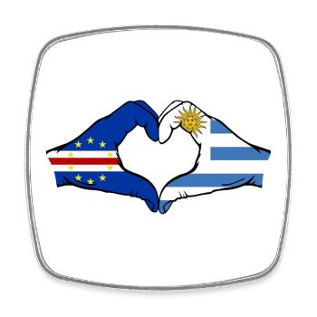 Kap Verde Uruguay Flagge Hände Herzform - Viereckiger Kühlschrankmagnet - Weiß - Vorne