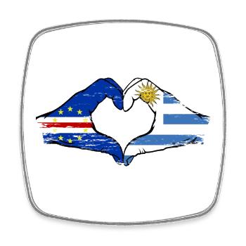 Kap Verde Uruguay Flagge Hände Herzform used - Viereckiger Kühlschrankmagnet - Weiß - Vorne