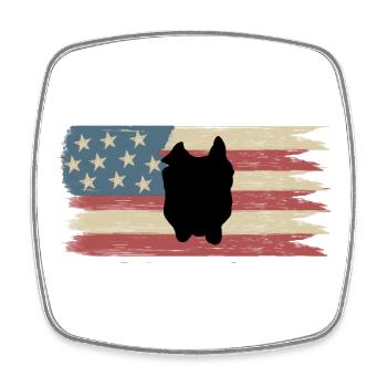 Silhouette Bulldogge auf amerikanischer Flagge  - Viereckiger Kühlschrankmagnet - Weiß - Vorne