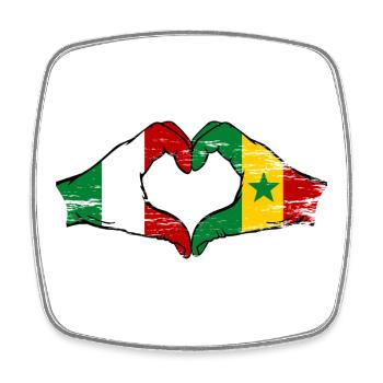 Italie Drapeau du Sénégal Mains en forme de cœur utilisées - Magnet carré - blanc - Devant