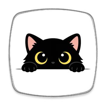 Neugierige schwarze Katze – niedliche gelbe Augen - Viereckiger Kühlschrankmagnet - Weiß - Vorne