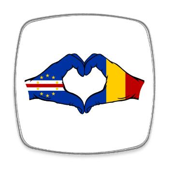 Kap Verde Rumänien Flagge Hände Herzform - Viereckiger Kühlschrankmagnet - Weiß - Vorne