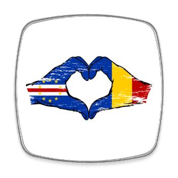 Cape Verde Romania flag hands heart shape used - Square fridge magnet - white - Front
