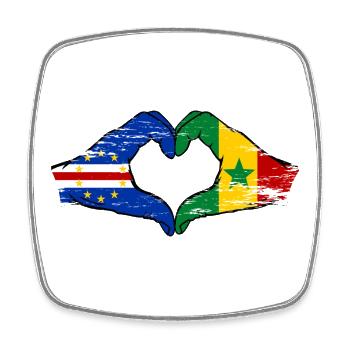 Cape Verde Senegal flag hands heart shape used - Square fridge magnet - white - Front