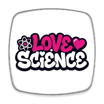 Logo de lettrage Love Science - Magnet carré - blanc - Devant
