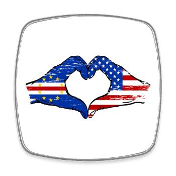 Kap Verde USA Flagge Hände Herzform used - Viereckiger Kühlschrankmagnet - Weiß - Vorne