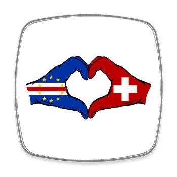 Kap Verde Schweiz Flagge Hände Herzform - Viereckiger Kühlschrankmagnet - Weiß - Vorne