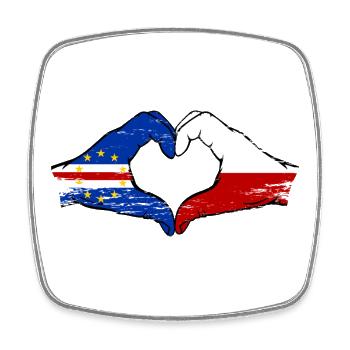 Cape Verde Poland Flag Hands Heart Shape Used - Square fridge magnet - white - Front