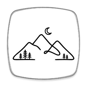 Minimalist mountain silhouette with moon - Square fridge magnet - white - Front