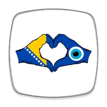 Drapeau du Nazar de Bosnie, mains, forme de cœur - Magnet carré - blanc - Devant
