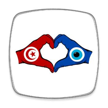 Drapeau du Nazar de Tunisie Mains en forme de cœur - Magnet carré - blanc - Devant