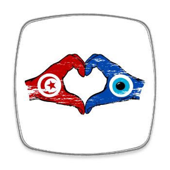 Drapeau du nazar de Tunisie Mains en forme de cœur utilisé - Magnet carré - blanc - Devant