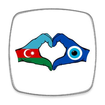 Drapeau du nazar de l’Azerbaïdjan, mains en forme de cœur - Magnet carré - blanc - Devant