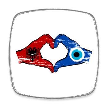 Albania Nazar Flag Hands Heart Shape Used - Square fridge magnet - white - Front