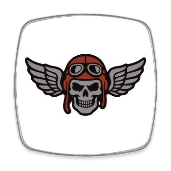 Logo de l’aile de crâne de motard - Magnet carré - blanc - Devant