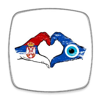 Serbia Nazar flag hands heart shape used - Square fridge magnet - white - Front