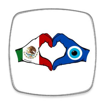 Mexico Nazar Flag Hands Heart Shape - Square fridge magnet - white - Front