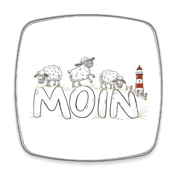 Moin Schafe Leuchtturm Nordsee Küstenhumor - Viereckiger Kühlschrankmagnet - Weiß - Vorne