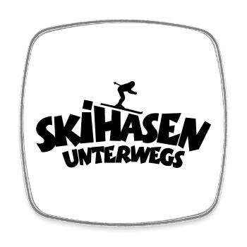 Skihasen Unterwegs - Wintersport Skifahrerinnen - Viereckiger Kühlschrankmagnet - Weiß - Vorne