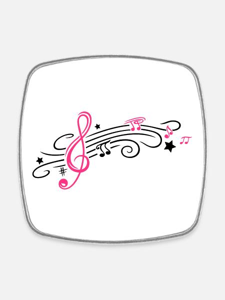 Music, clef with stars and music notes - Square fridge magnet - white