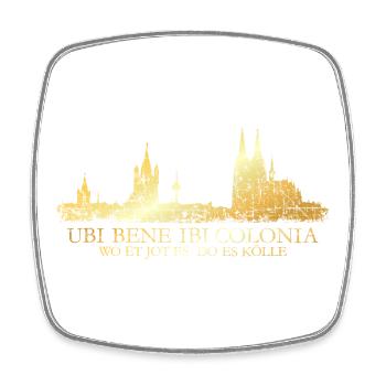Kölner Skyline mit römischem Köln Spruch Ubi Bene - Viereckiger Kühlschrankmagnet - Weiß - Vorne