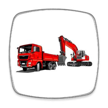 Construction site with excavator and dump truck - Square fridge magnet - white - Front