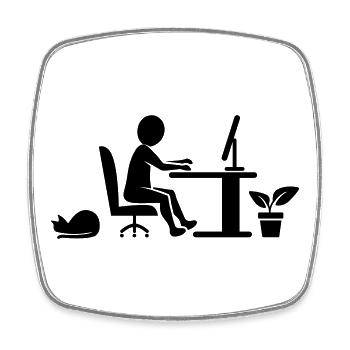 Home office with cat and houseplant - Square fridge magnet - white - Front
