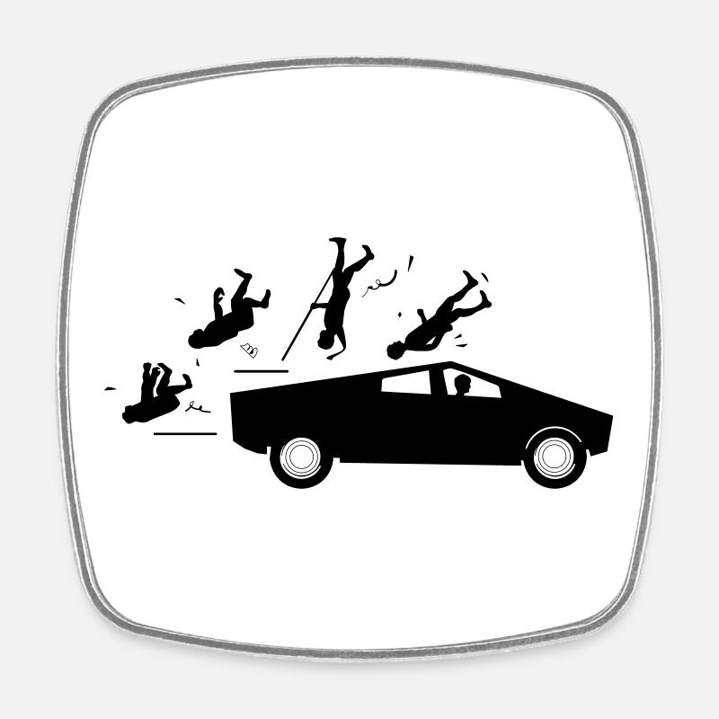 Evolution accident Tesla Cybertruck par Musk - Magnet carré - blanc