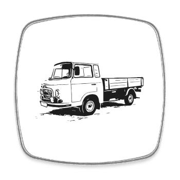 Camion à plateau Barkas - Magnet carré - blanc - Devant