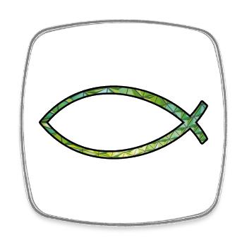 Poisson Ichtus (diamant, vert) - Magnet carré - blanc - Devant