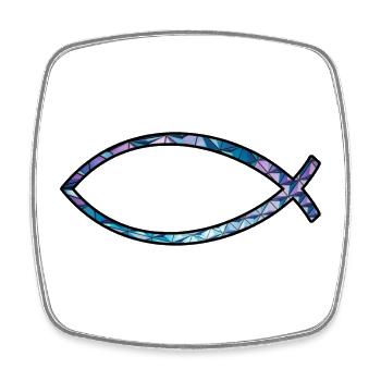 Poisson Ichtus (diamant, bleu) - Magnet carré - blanc - Devant