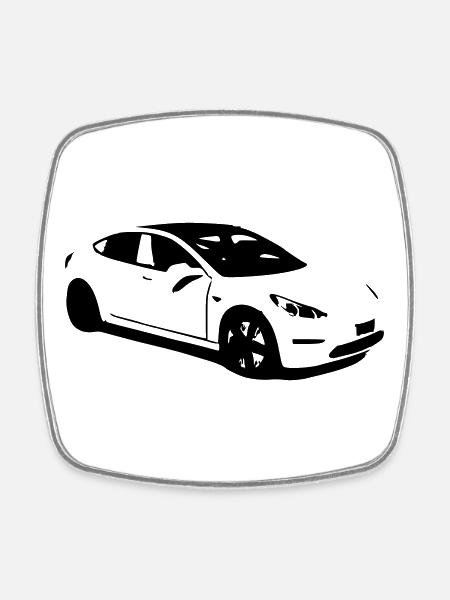 Elektroauto Tesla Model 3 electric car - Viereckiger Kühlschrankmagnet - Weiß